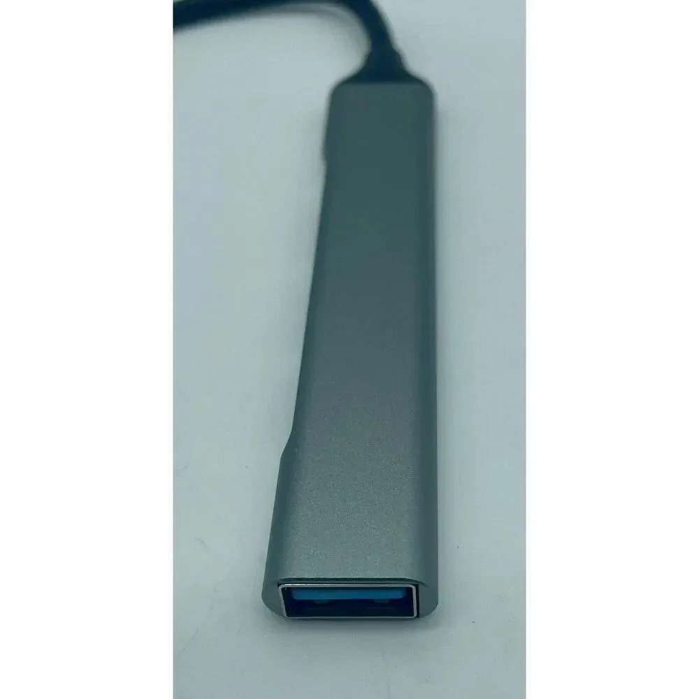 USB-C to 4 USB 2.0 Port Hub for Laptops Flash Drive Blue Gray Read Notes - Picture 3 of 4